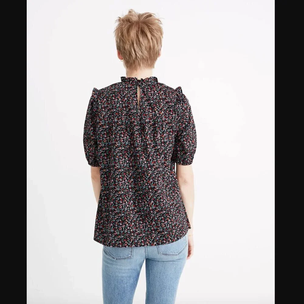 Madewell Puff-Sleeve Ruffle Top in Fieldwalk Floral S